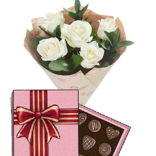 Фото товара 5 белых роз с конфетами в Одессе