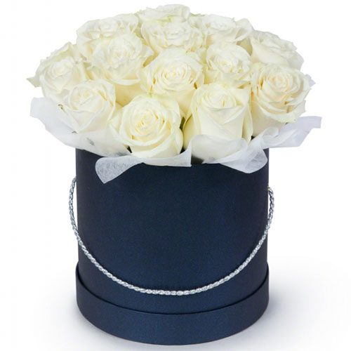 Фото товара 21 белая роза в шляпной коробке в Одессе
