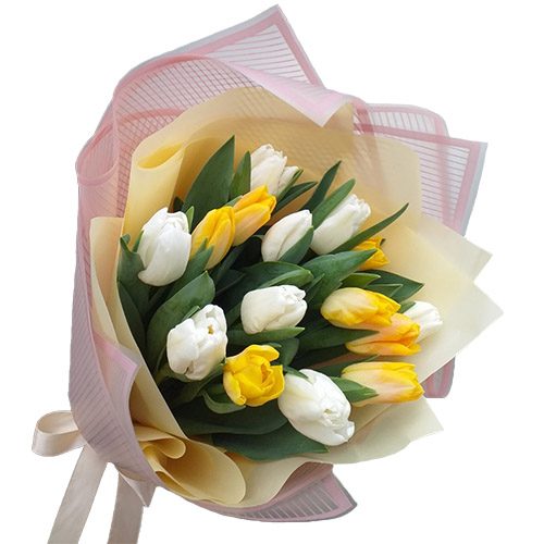 Фото товара 15 бело-жёлтых тюльпанов в Одессе