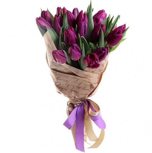 Фото товара 21 пурпурный тюльпан в крафт в Одессе