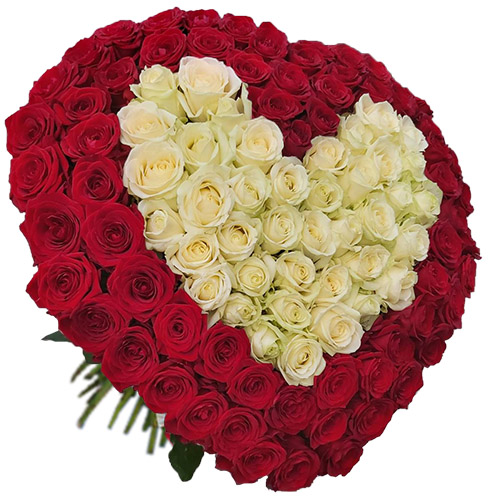 Фото товара Сердце 101 роза - красная и белая в Одессе