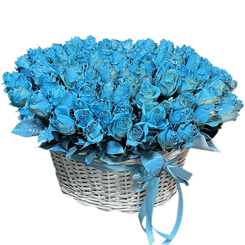 Фото товара 101 синяя роза в корзине в Одессе